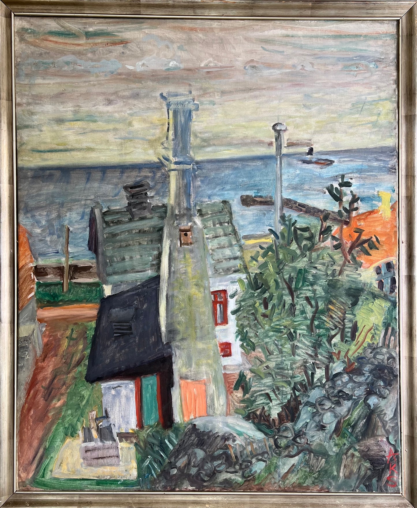 Anna Klindt Sørensen. “Udsigt over røgeri Gudhjem”, ca. 1940