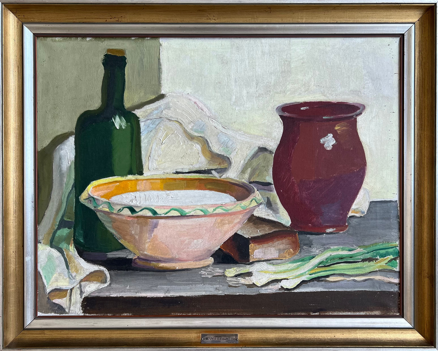 Pär Siegård. Stillife with bowl, vase and bottle